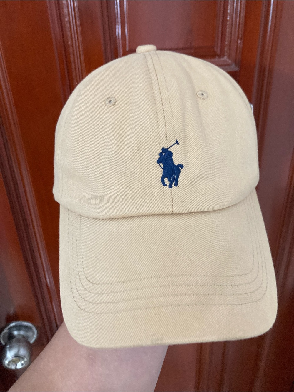 Ralph Lauren Khaki Baseball Cap with Navy Polo Logo
